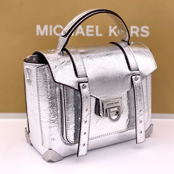 Michael Kors Handbags - Michael Kors Manhattan Medium Red Leather Satchel Crossbody Bag Silver
